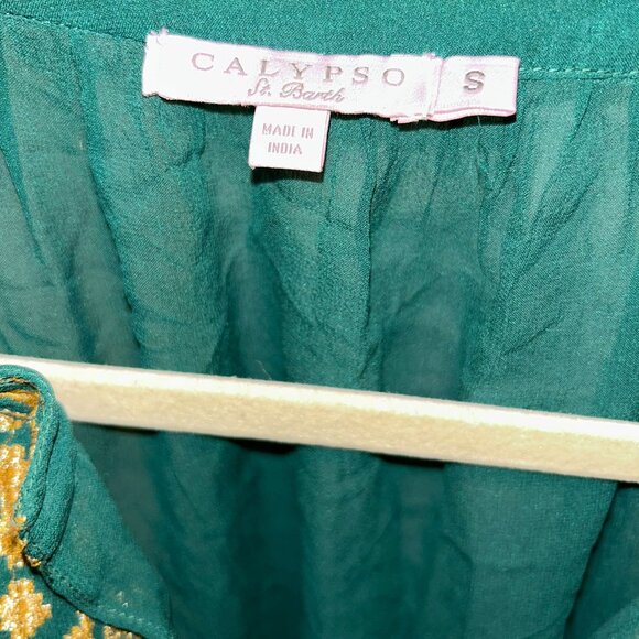 calypso st barth forest green gold metallic embroidered tunic top S HOLIDAY XMAS - Picture 3 of 3